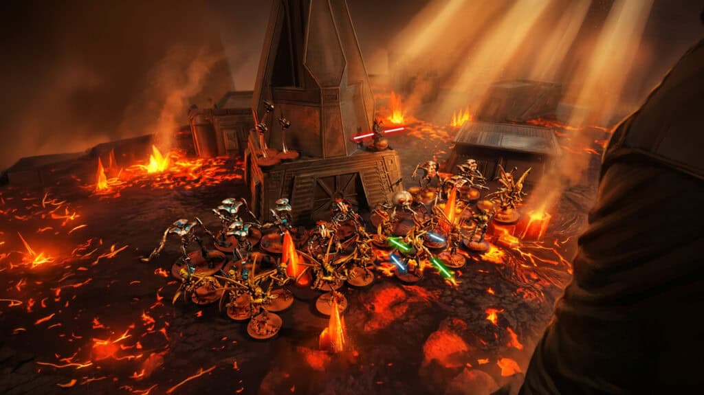 Liste Séparatiste CSI Star Wars Legion, figurines droïdes peintes sur table de jeu