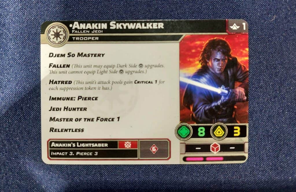 Anakin Skywalker Fallen Jedi carte de profil recto Star Wars Legion
