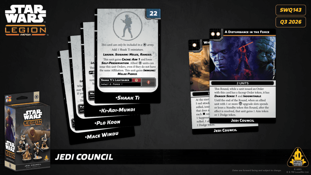 Cartes de commandement du Conseil des Jedi Star Wars Legion, améliorations et pip génériques