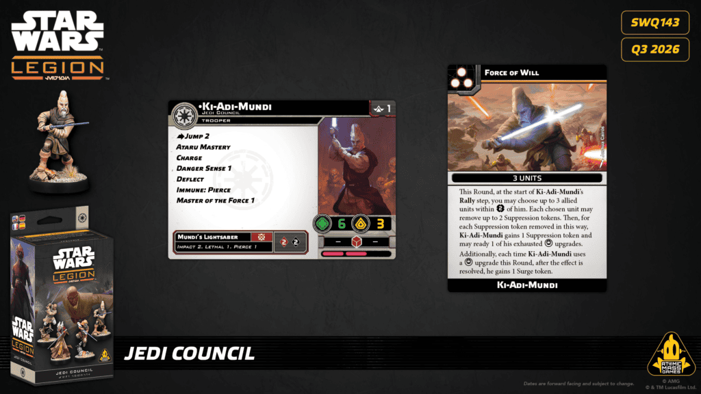 Ki-Adi-Mundi carte et figurine Star Wars Legion, Force of Will