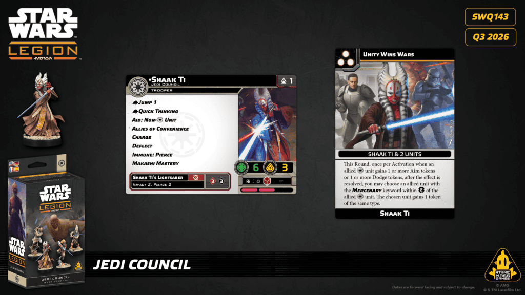 Shaak Ti carte et figurine Star Wars Legion, Makashi Mastery mercenaires