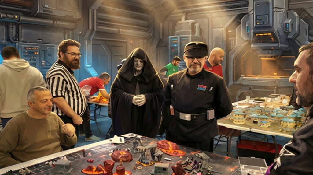 Joueurs de Star Wars Legion en plein tournoi dans une ambiance impériale - Open Legion au Ludiverse Paris 2026