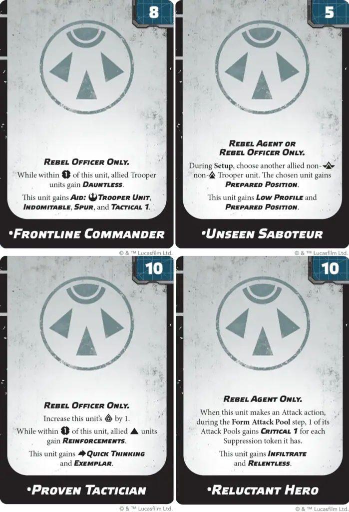 Cartes Doctrines Officier rebelle Star Wars Legion