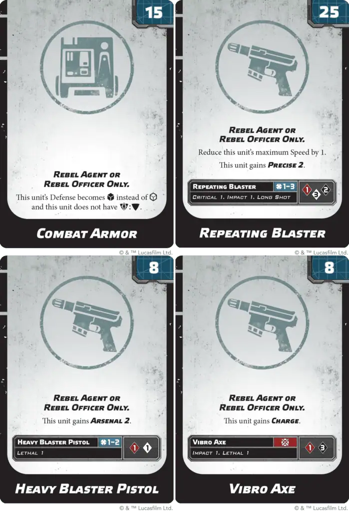 Cartes Équipement et Armement Officier rebelle Star Wars Legion