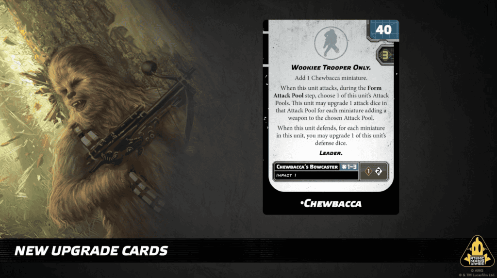 Carte d'amélioration personnage Chewbacca à 40 points jouable dans les Wookie Troopers Rebelles et Républicains