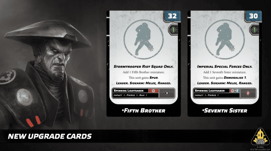 Cartes d'amélioration des Inquisiteurs Cinquième Frère et Septième Sœur intégrables aux Riot Squad et Forces Spéciales Impériales