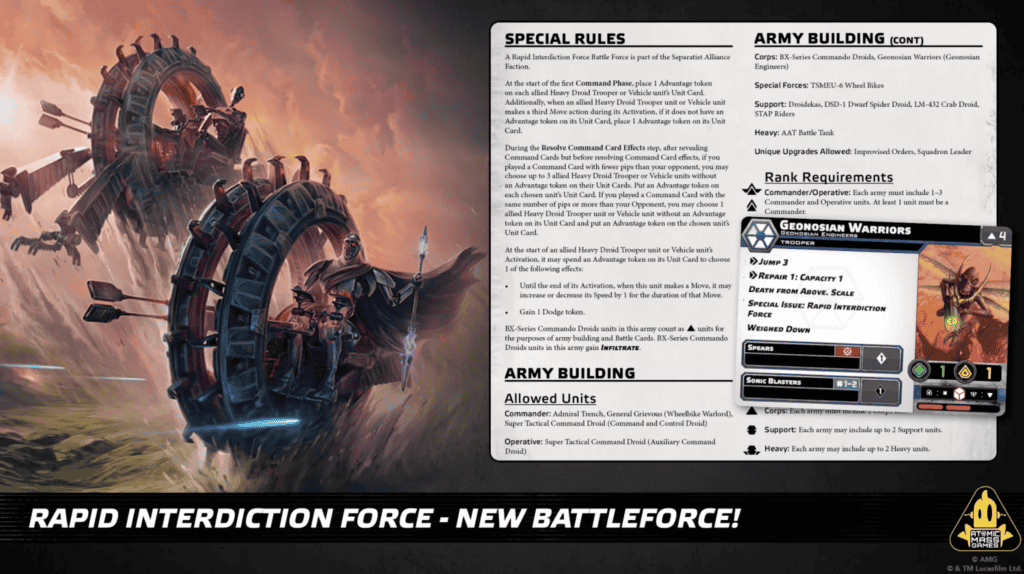 Présentation de la Battleforce Séparatiste Rapid Interdiction Force avec moto-roues, Grievous, Trench et soldats Géonosiens réparateurs