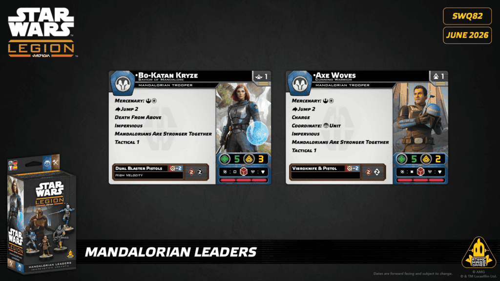 Cartes Bo-Katan et Axe Woves Star Wars Legion, profils commandant et agent Kryze