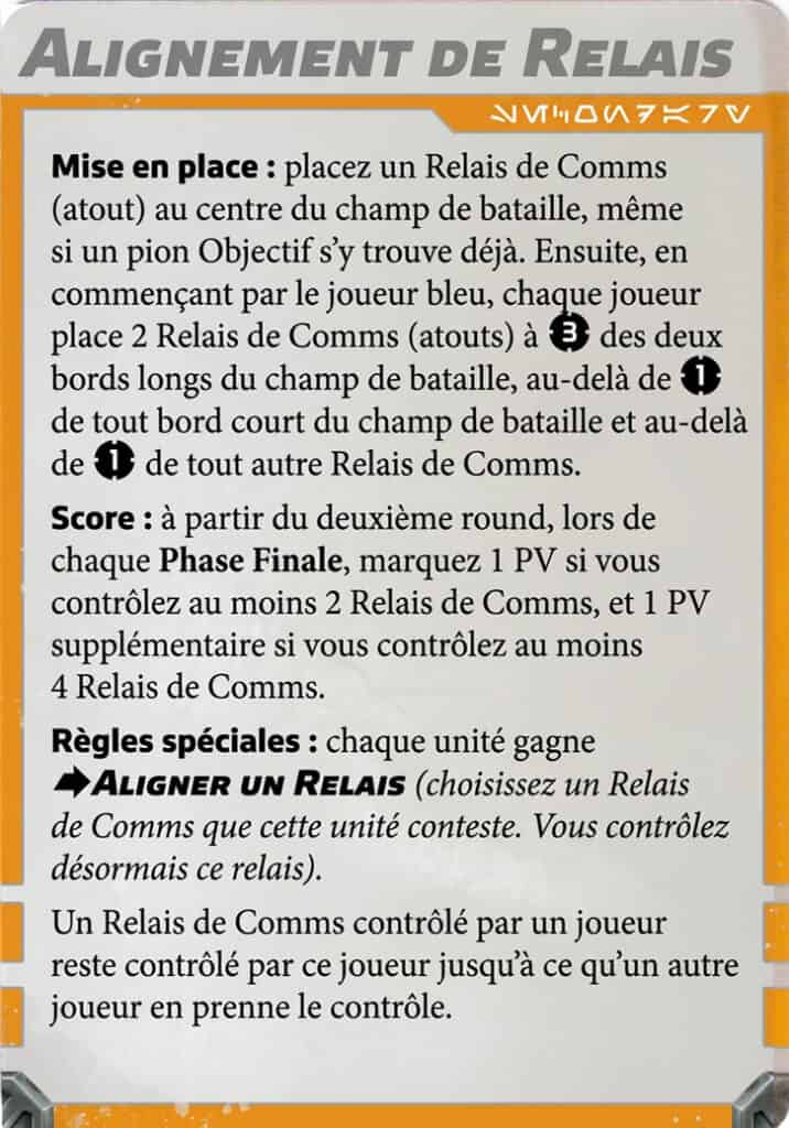 Carte mission Alignement des relais, missions secondaires Star Wars Legion Battle Deck 2