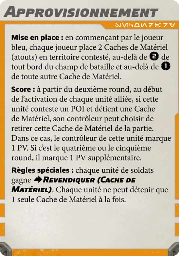 Carte mission Approvisionnement, missions secondaires Star Wars Legion Battle Deck 2
