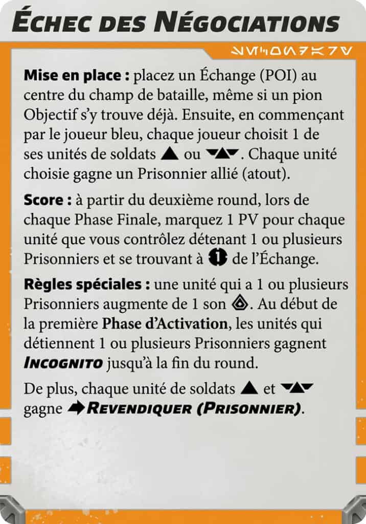 Carte mission Échec des Négociations, missions secondaires Star Wars Legion Battle Deck 2