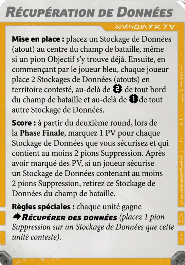 Carte mission Récupération de données, missions secondaires Star Wars Legion Battle Deck 2