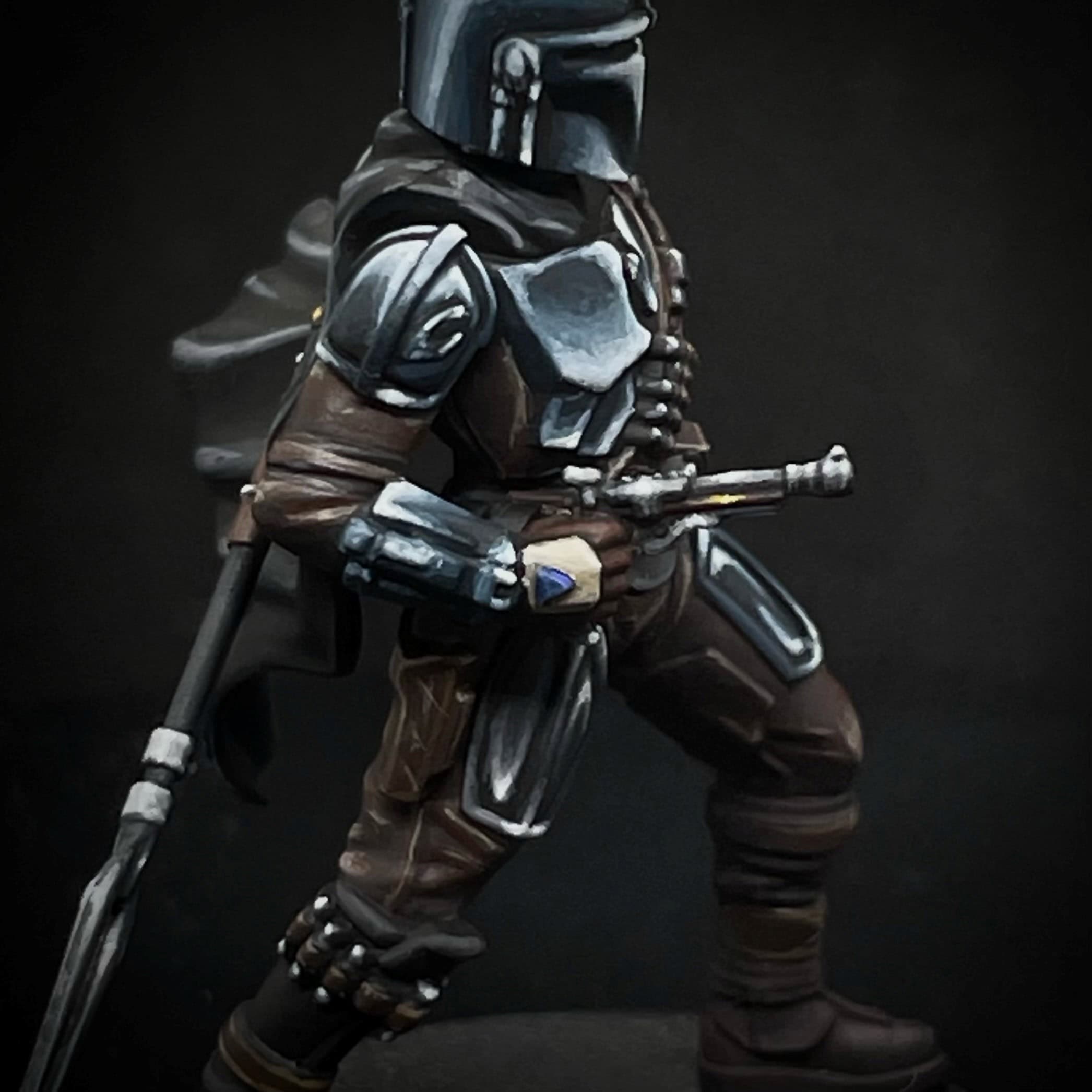 Din Djarin terminé en NMM, gros plan sur l'armure Beskar