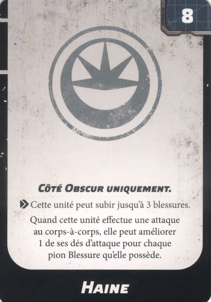 Haine (Hatred), carte d'amélioration Upgrade Card Pack 2 Star Wars Legion