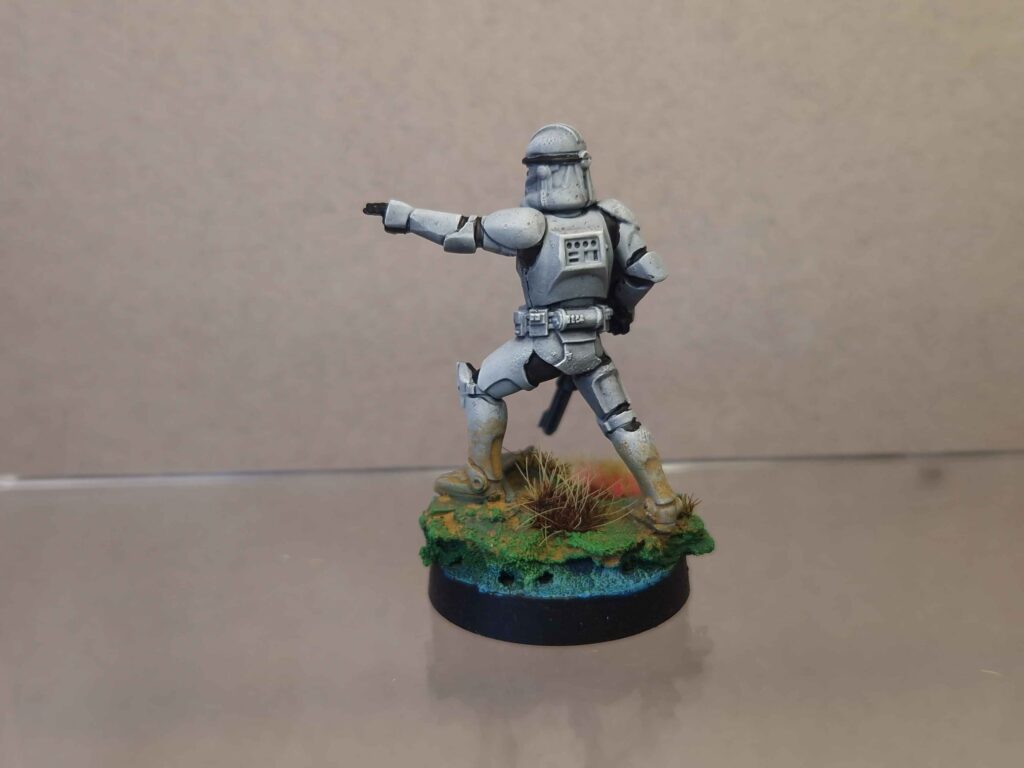 Clone trooper Star Wars Legion peint, résultat final vu de dos
