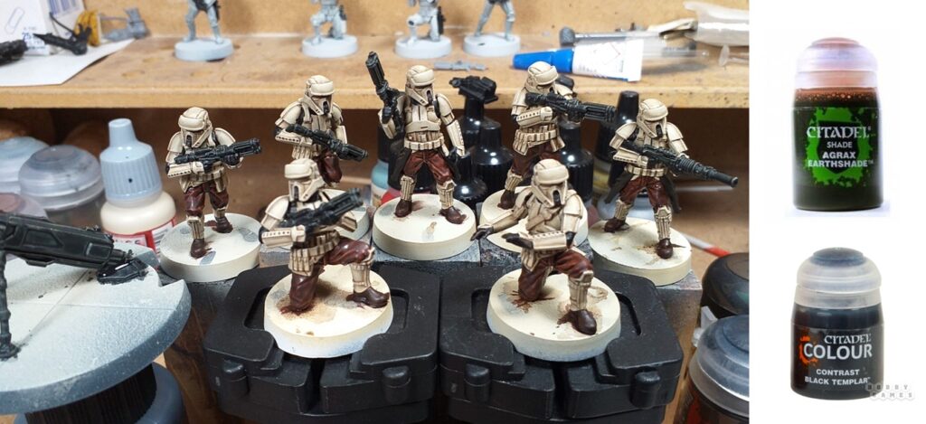 Lavis Agrax sur les pantalons et les tassettes des Shoretroopers