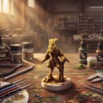 Illustration du tuto peindre Poggle Star Wars Legion, la figurine du commandant géonosien sur l'établi entre pots de peinture et pinceaux