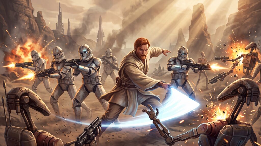 Armée Star Wars Legion République : Obi-Wan Kenobi et ses clones au combat face aux droïdes B1