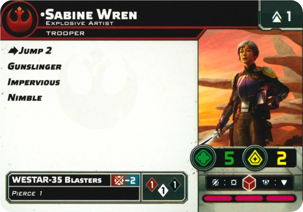 Verso de la carte Sabine Wren, Explosive Artist : profil de l'unité Star Wars: Legion