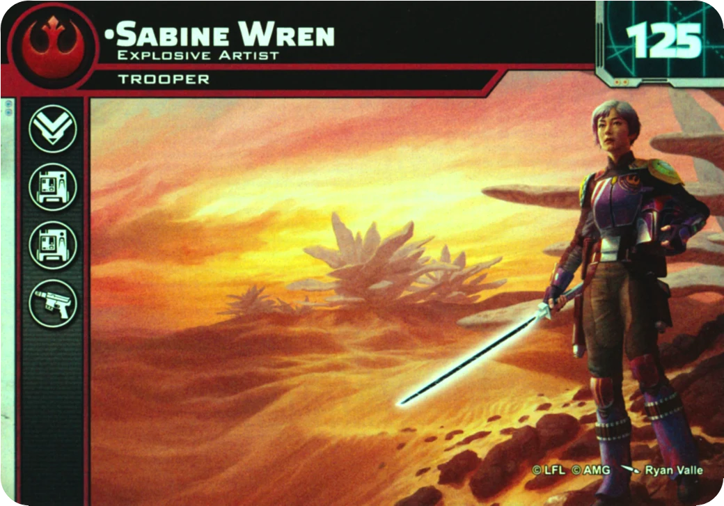Carte Sabine Wren de participation du Store League / Tournament Kit 5 de Star Wars: Legion : recto foil intégral