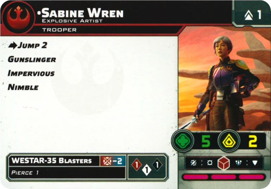 Verso de la carte Sabine Wren, Explosive Artist : profil de l'unité Star Wars: Legion