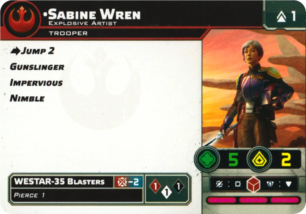Verso de la carte Sabine Wren, Explosive Artist : profil de l'unité Star Wars: Legion